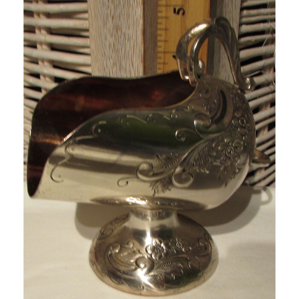 Vintage silver-plated sugar scuttle scooper ornate design bowl shaped Japan